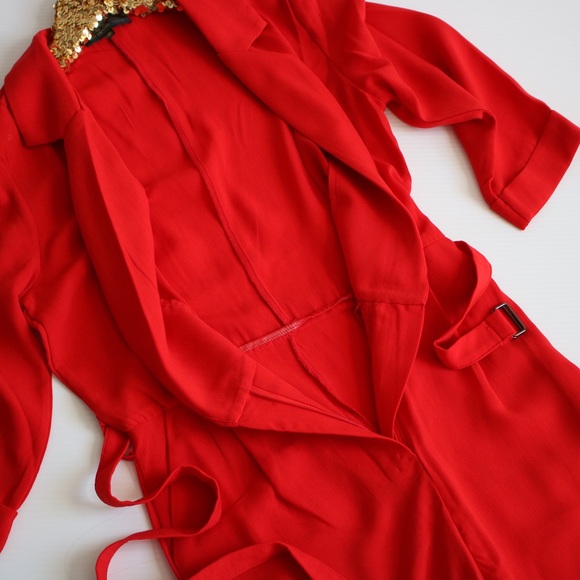 Bright Red V Neck Belted Jumpsuit - Picture 8 of 8